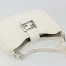 FENDI Mamma Baguette Shoulder Bag Leather White Silver Auth 185820M-6