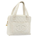 CHANEL Matelasse Hand Bag Canvas White Gold CC Auth 185821A-1