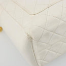 CHANEL Matelasse Hand Bag Canvas White Gold CC Auth 185821A-14