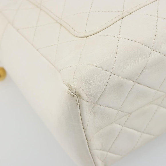 CHANEL Matelasse Hand Bag Canvas White Gold CC Auth 185821A