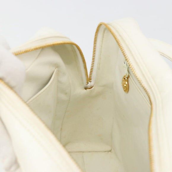 CHANEL Matelasse Hand Bag Canvas White Gold CC Auth 185821A