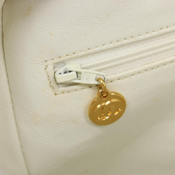 CHANEL Matelasse Hand Bag Canvas White Gold CC Auth 185821A