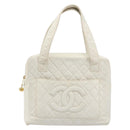 CHANEL Matelasse Hand Bag Canvas White Gold CC Auth 185821A-13