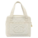 CHANEL Matelasse Hand Bag Canvas White Gold CC Auth 185821A-2