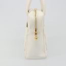 CHANEL Matelasse Hand Bag Canvas White Gold CC Auth 185821A-4
