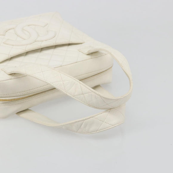 CHANEL Matelasse Hand Bag Canvas White Gold CC Auth 185821A