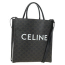 CELINE Triomphe Vertical Cabas Tote Bag PVC 2way Black Gold Auth 185832V-1