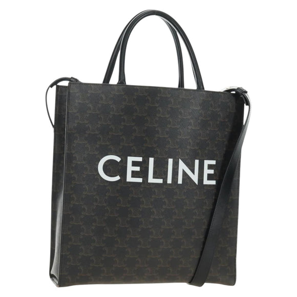 CELINE Triomphe Vertical Cabas Tote Bag PVC 2way Black Gold Auth 185832V