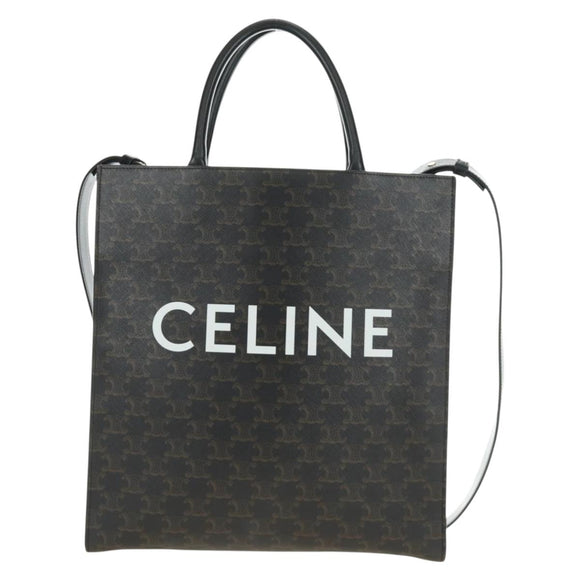 CELINE Triomphe Vertical Cabas Tote Bag PVC 2way Black Gold Auth 185832V