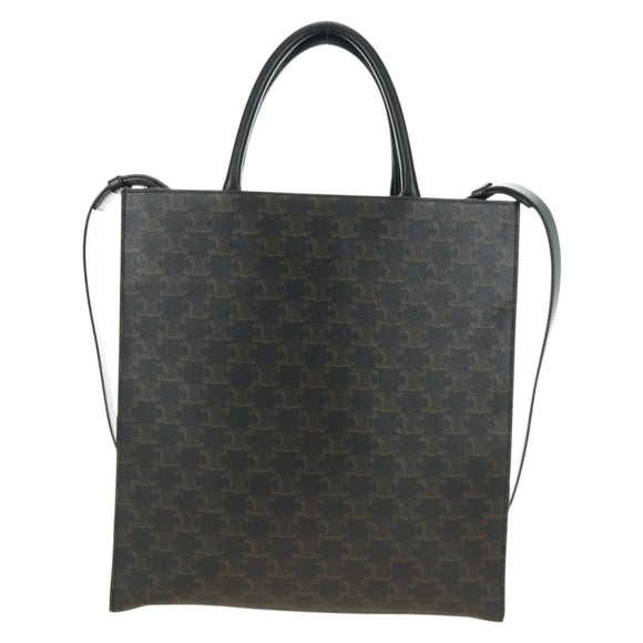 CELINE Triomphe Vertical Cabas Tote Bag PVC 2way Black Gold Auth 185832V