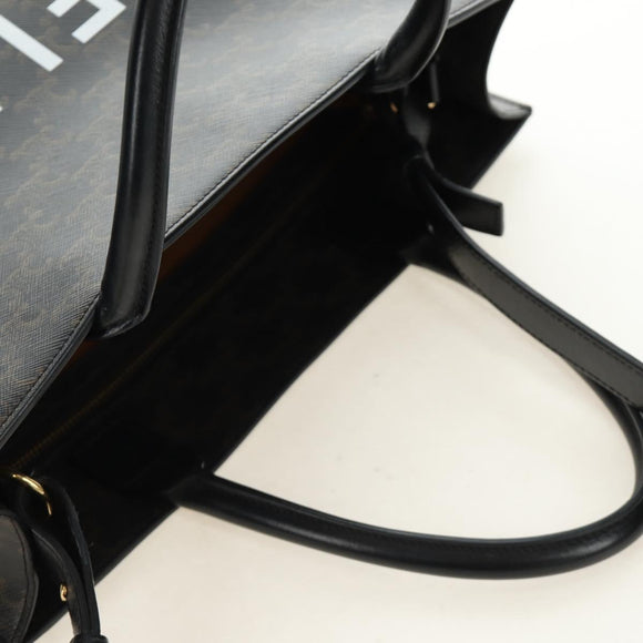 CELINE Triomphe Vertical Cabas Tote Bag PVC 2way Black Gold Auth 185832V