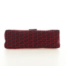 FENDI Zucchino Canvas Mamma Baguette Shoulder Bag Red Silver Auth 185835SAM-5
