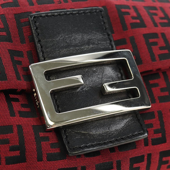 FENDI Zucchino Canvas Mamma Baguette Shoulder Bag Red Silver Auth 185835SAM