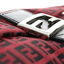 FENDI Zucchino Canvas Mamma Baguette Shoulder Bag Red Silver Auth 185835SAM-20