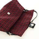 FENDI Zucchino Canvas Mamma Baguette Shoulder Bag Red Silver Auth 185835SAM-21