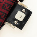 FENDI Zucchino Canvas Mamma Baguette Shoulder Bag Red Silver Auth 185835SAM-9