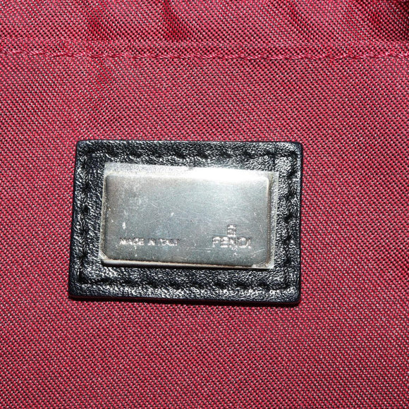 FENDI Zucchino Canvas Mamma Baguette Shoulder Bag Red Silver Auth 185835SAM