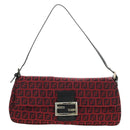 FENDI Zucchino Canvas Mamma Baguette Shoulder Bag Red Silver Auth 185835SAM-13