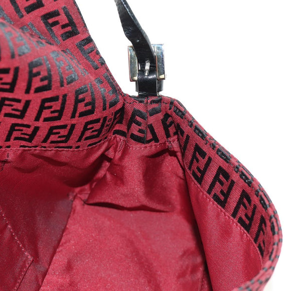 FENDI Zucchino Canvas Mamma Baguette Shoulder Bag Red Silver Auth 185835SAM