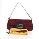 FENDI Zucchino Canvas Mamma Baguette Shoulder Bag Red Silver Auth 185835SAM-12