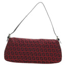 FENDI Zucchino Canvas Mamma Baguette Shoulder Bag Red Silver Auth 185835SAM-2