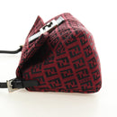 FENDI Zucchino Canvas Mamma Baguette Shoulder Bag Red Silver Auth 185835SAM-3