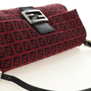 FENDI Zucchino Canvas Mamma Baguette Shoulder Bag Red Silver Auth 185835SAM-6