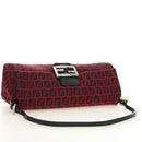 FENDI Zucchino Canvas Mamma Baguette Shoulder Bag Red Silver Auth 185835SAM-7