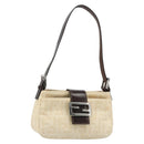 FENDI Zucca Canvas Mamma Baguette Shoulder Bag Ivory Silver Auth 185836V-1