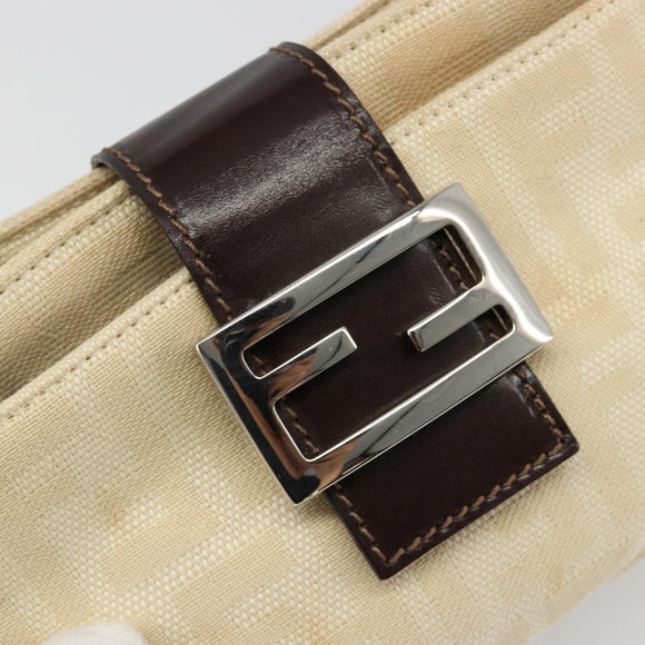 FENDI Zucca Canvas Mamma Baguette Shoulder Bag Ivory Silver Auth 185836V
