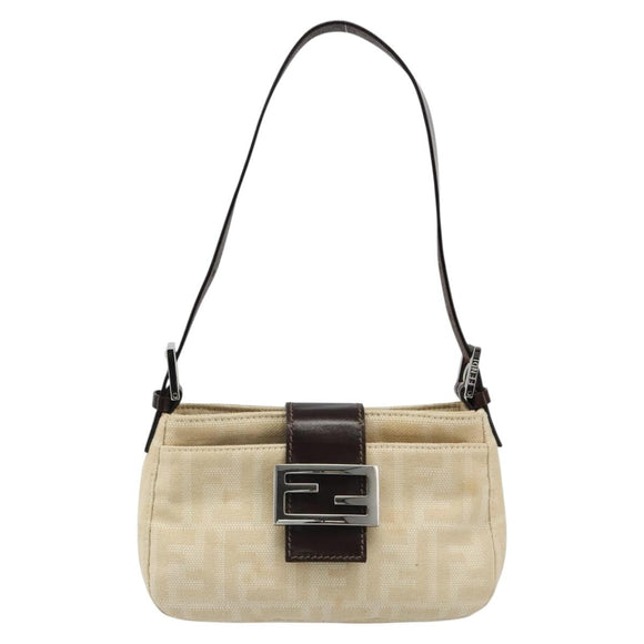 FENDI Zucca Canvas Mamma Baguette Shoulder Bag Ivory Silver Auth 185836V