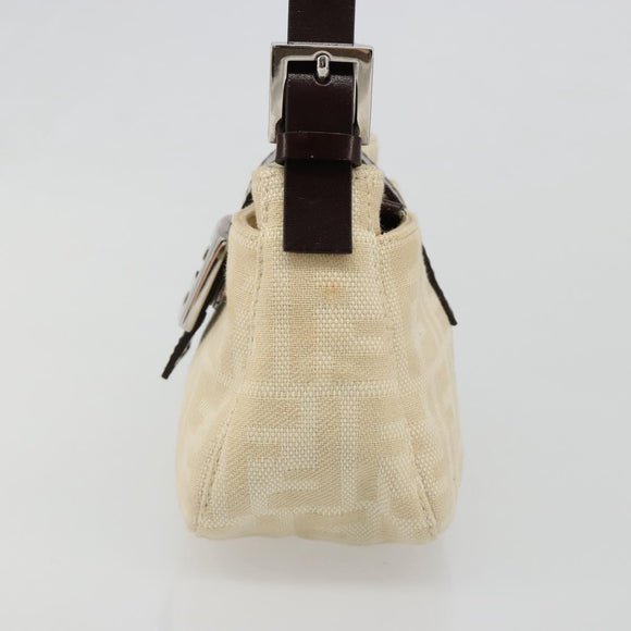 FENDI Zucca Canvas Mamma Baguette Shoulder Bag Ivory Silver Auth 185836V