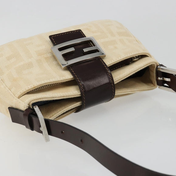 FENDI Zucca Canvas Mamma Baguette Shoulder Bag Ivory Silver Auth 185836V