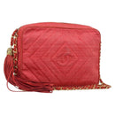 CHANEL Chain Shoulder Bag Canvas Red Gold CC Auth 185838A-1