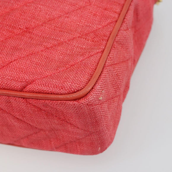 CHANEL Chain Shoulder Bag Canvas Red Gold CC Auth 185838A