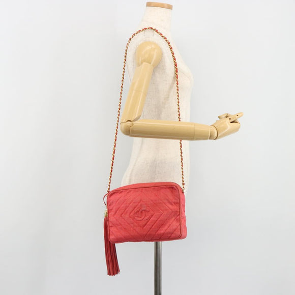 CHANEL Chain Shoulder Bag Canvas Red Gold CC Auth 185838A