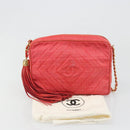 CHANEL Chain Shoulder Bag Canvas Red Gold CC Auth 185838A-12