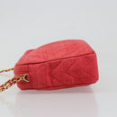 CHANEL Chain Shoulder Bag Canvas Red Gold CC Auth 185838A-4