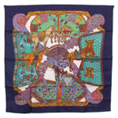 HERMES Carre 90 Scarf ""ART des STEPPES"" Silk Navy Auth 185839-1