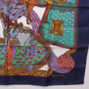 HERMES Carre 90 Scarf ""ART des STEPPES"" Silk Navy Auth 185839-10