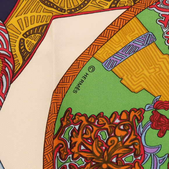 HERMES Carre 90 Scarf ""ART des STEPPES"" Silk Navy Auth 185839