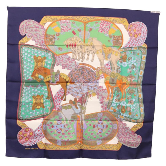 HERMES Carre 90 Scarf ""ART des STEPPES"" Silk Navy Auth 185839