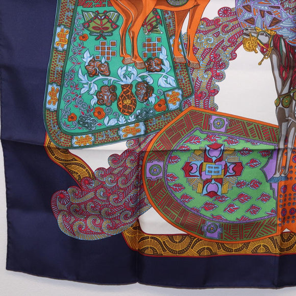HERMES Carre 90 Scarf ""ART des STEPPES"" Silk Navy Auth 185839