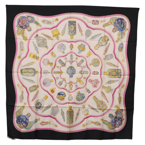 HERMES Carre 90 Scarf ""Pourvu qu'on oit l'ivresse..."" Silk Black Auth 185840