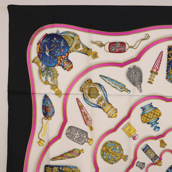 HERMES Carre 90 Scarf ""Pourvu qu'on oit l'ivresse..."" Silk Black Auth 185840