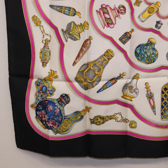 HERMES Carre 90 Scarf ""Pourvu qu'on oit l'ivresse..."" Silk Black Auth 185840