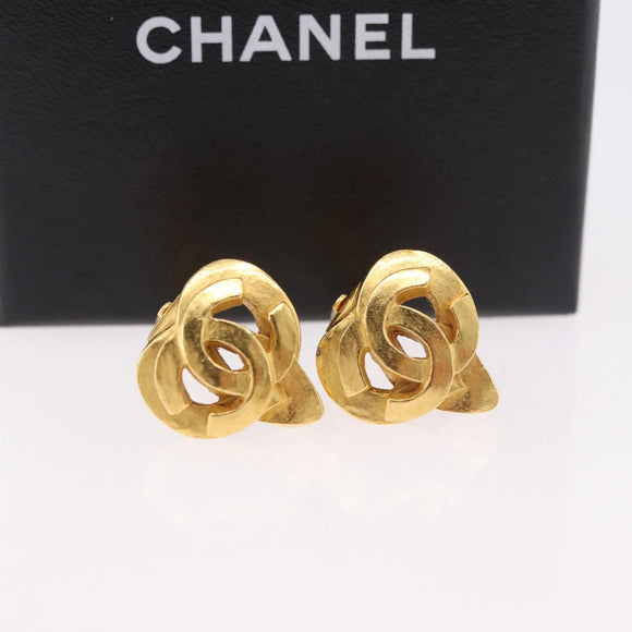 CHANEL Earring metal Gold CC Auth 185843M