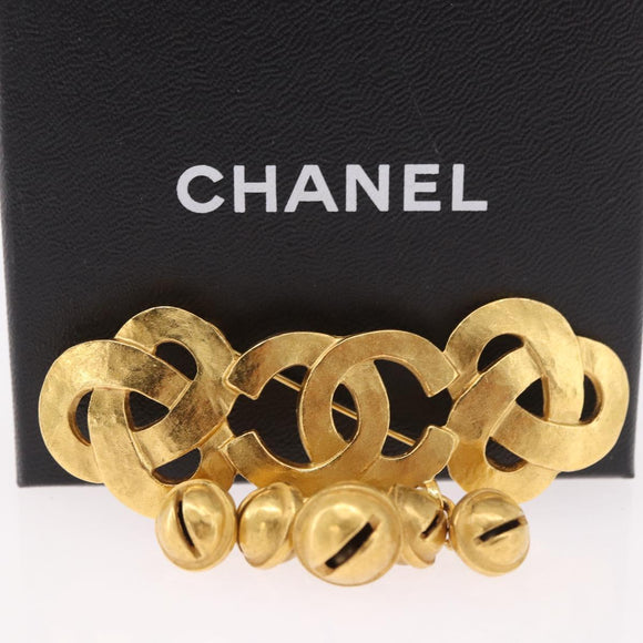 CHANEL Brooch metal Gold CC Auth 185844M