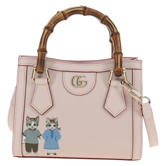 GUCCI Bamboo Hand Bag Leather 3way Pink Gold 841488 Auth 185846SM