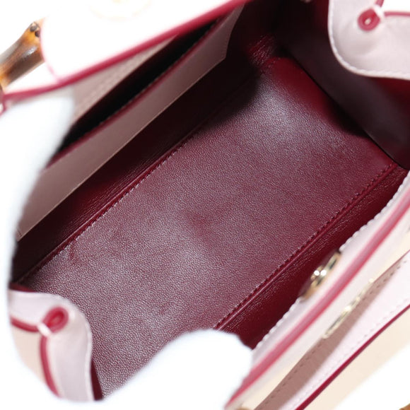 GUCCI Bamboo Hand Bag Leather 3way Pink Gold 841488 Auth 185846SM